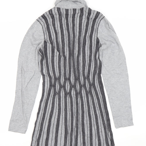 Geico Womens Grey Striped Longline Cardigan Size 12 Shawl Collar