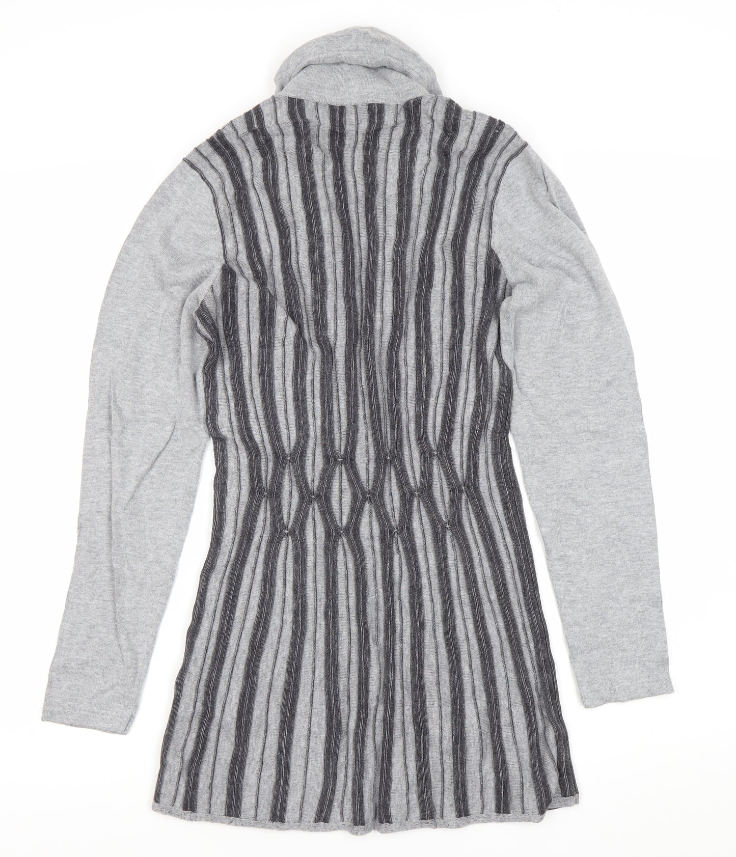 Geico Womens Grey Striped Longline Cardigan Size 12 Shawl Collar