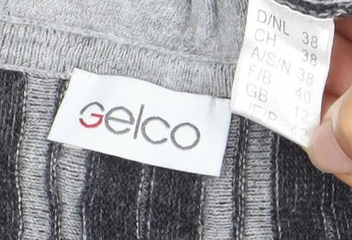 Geico Womens Grey Striped Longline Cardigan Size 12 Shawl Collar