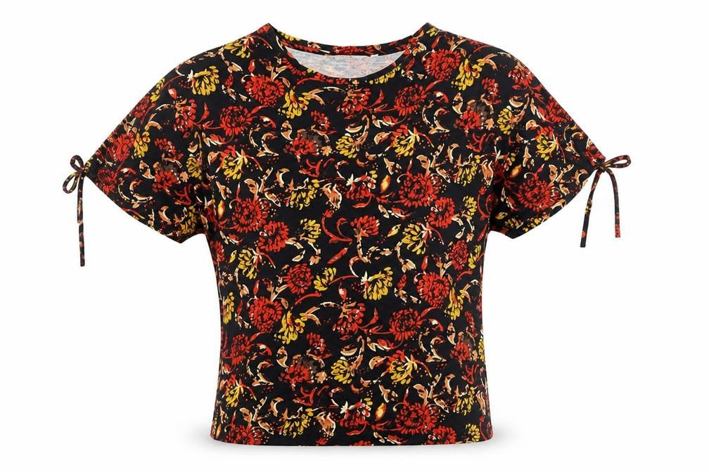 Front view of ISLE Essentials Women's Multicoloured Floral Cotton T-Shirt S