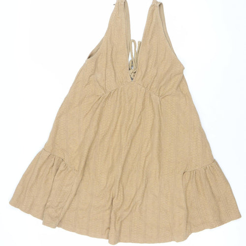 Pull&Bear Women's Beige Sleeveless A-Line Knit Dress Size S