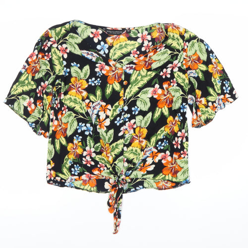 Dorothy Perkins Women’s Multicoloured Floral Tie-Front Cropped Blouse UK 12