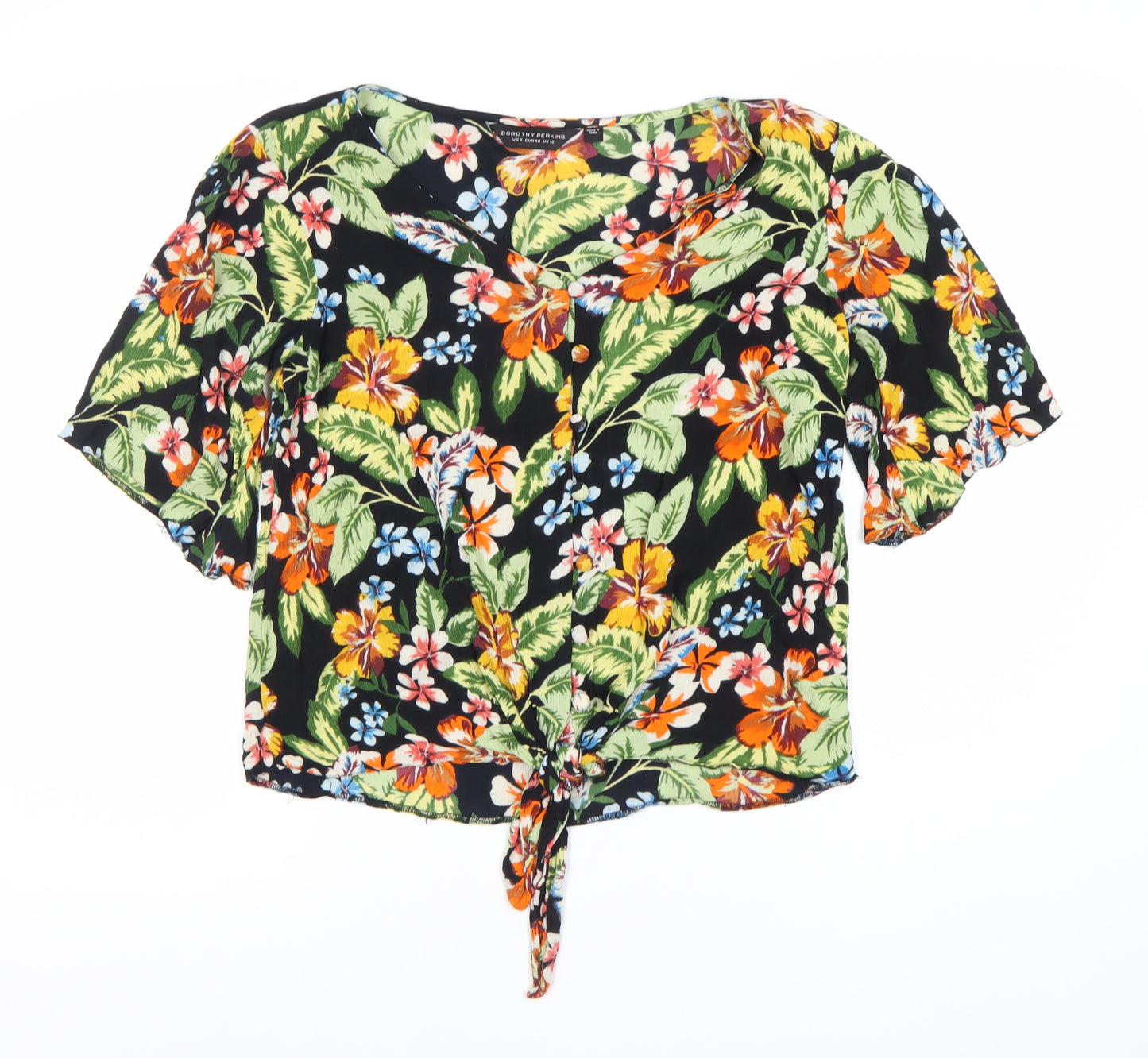 Dorothy Perkins Women’s Multicoloured Floral Tie-Front Cropped Blouse UK 12