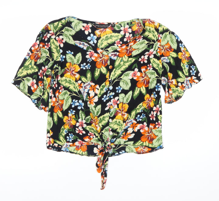 Dorothy Perkins Women’s Multicoloured Floral Tie-Front Cropped Blouse UK 12