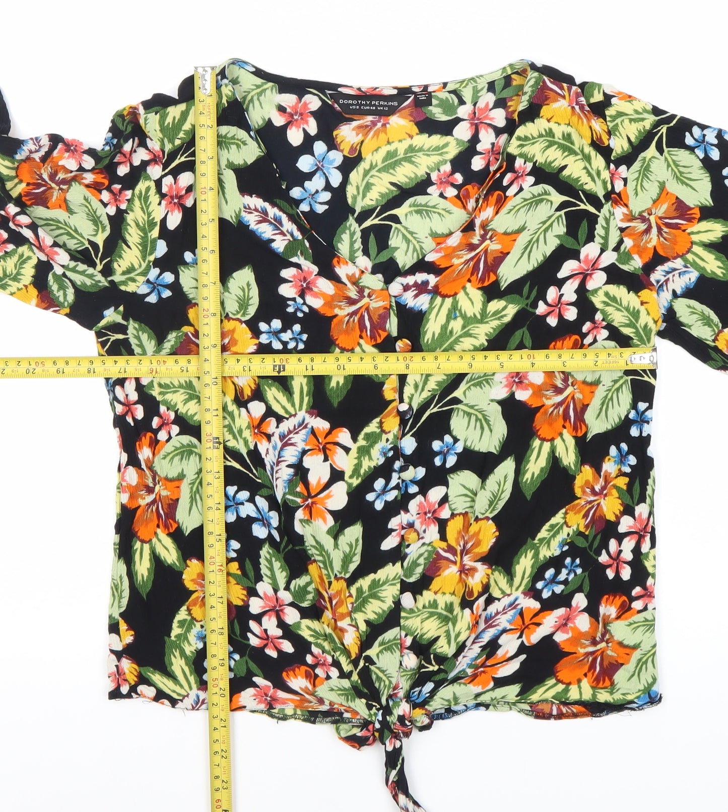 Dorothy Perkins Women’s Multicoloured Floral Tie-Front Cropped Blouse UK 12