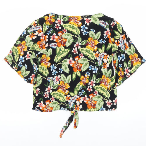 Dorothy Perkins Women’s Multicoloured Floral Tie-Front Cropped Blouse UK 12