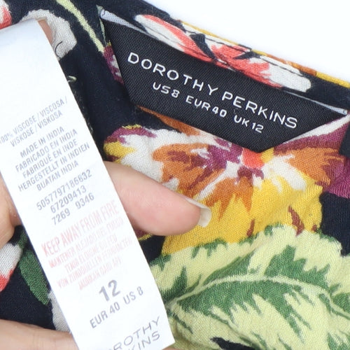 Dorothy Perkins Women’s Multicoloured Floral Tie-Front Cropped Blouse UK 12
