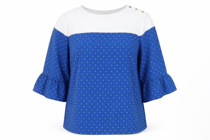 John Lewis Women’s Blue Polka Dot Blouse Size 16 Boat Neck 3/4 Flared Sleeve