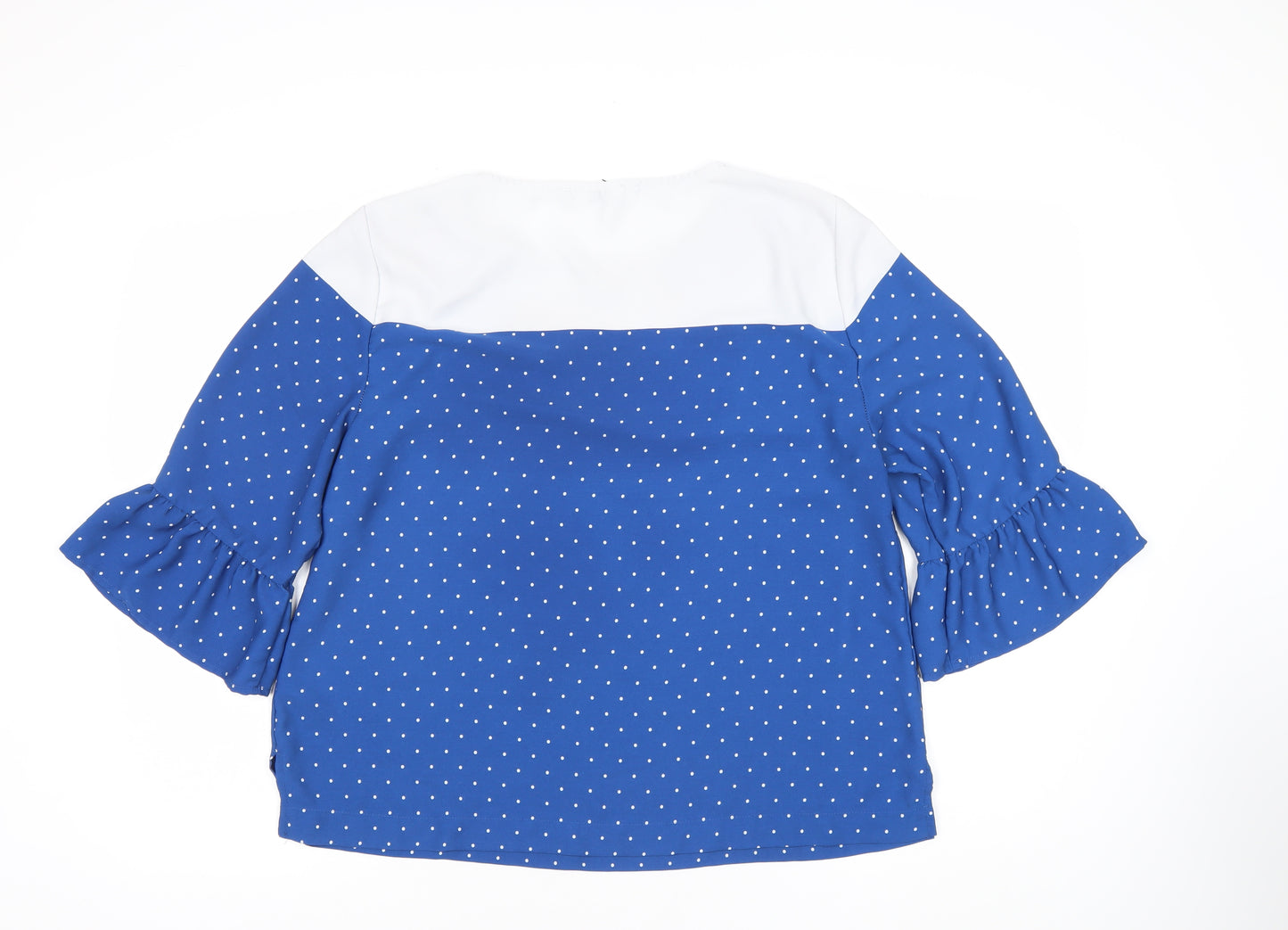 John Lewis Women’s Blue Polka Dot Blouse Size 16 Boat Neck 3/4 Flared Sleeve