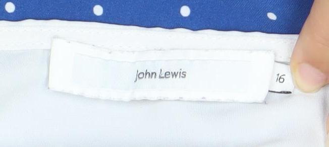John Lewis Women’s Blue Polka Dot Blouse Size 16 Boat Neck 3/4 Flared Sleeve