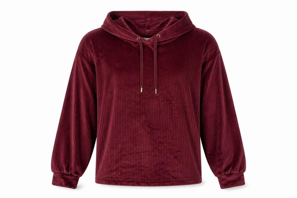 Front view of Marks & Spencer Women's Purple Velvet Pullover Hoodie L Regular Fit