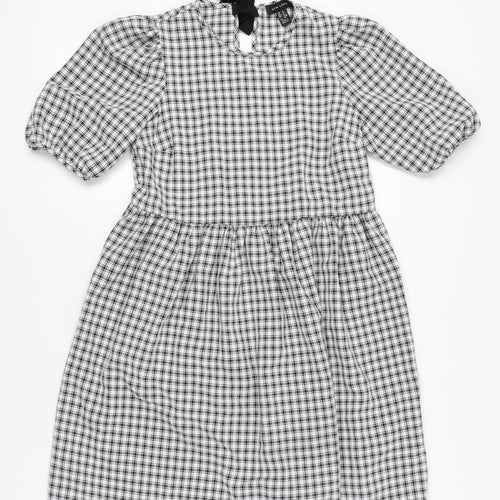 New Look Women's Black Check A-Line Puff Sleeve Dress Size 8
