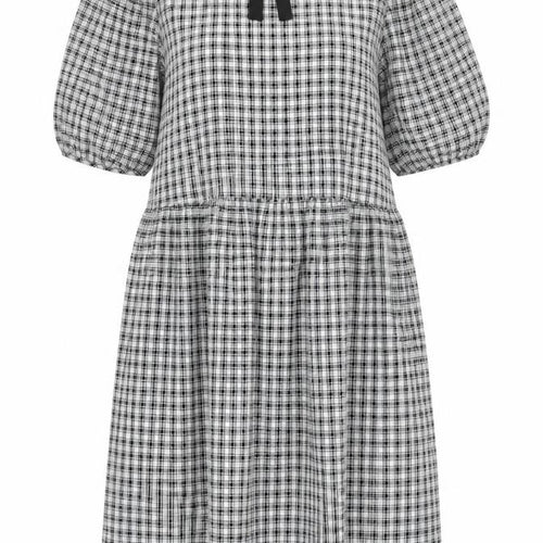New Look Women's Black Check A-Line Puff Sleeve Dress Size 8