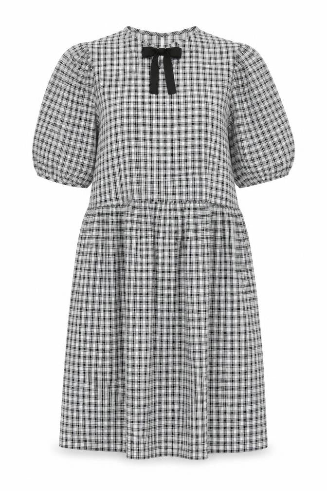 New Look Women's Black Check A-Line Puff Sleeve Dress Size 8