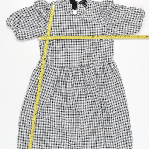 New Look Women's Black Check A-Line Puff Sleeve Dress Size 8