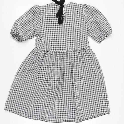 New Look Women's Black Check A-Line Puff Sleeve Dress Size 8