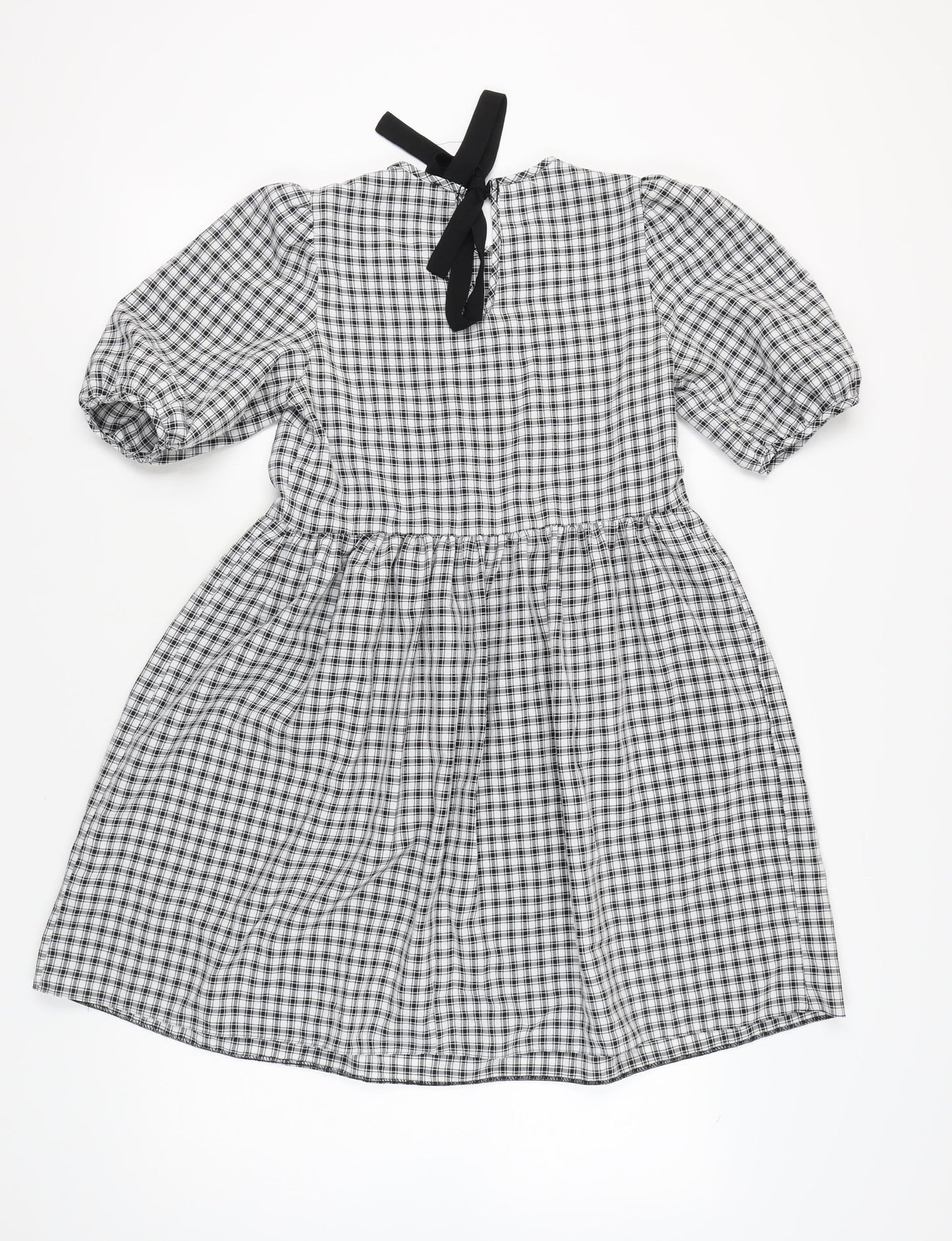 New Look Women's Black Check A-Line Puff Sleeve Dress Size 8
