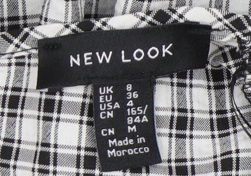 New Look Women's Black Check A-Line Puff Sleeve Dress Size 8