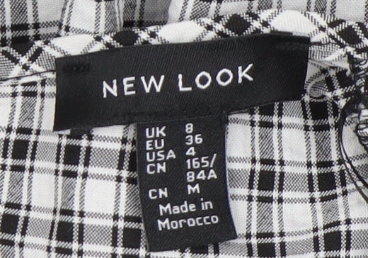 New Look Women's Black Check A-Line Puff Sleeve Dress Size 8