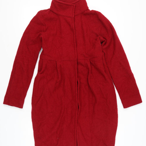 Zara Women Red Wool Mid-Length Belted Overcoat Size 12