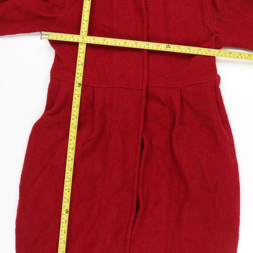 Zara Women Red Wool Mid-Length Belted Overcoat Size 12