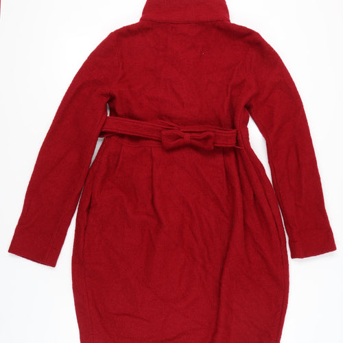 Zara Women Red Wool Mid-Length Belted Overcoat Size 12