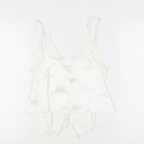 Zara Women White Satin Camisole Top UK 12 Spaghetti Strap V-Neck Summer
