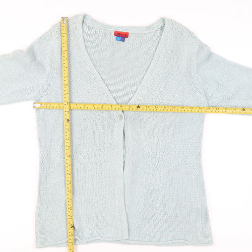 Monsoon Women Blue Size 14 V-Neck 3/4 Sleeve Cotton Cardigan