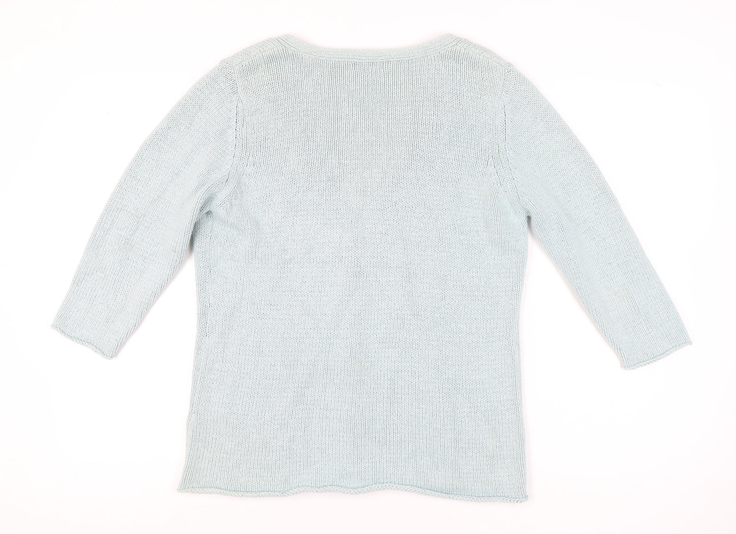 Monsoon Women Blue Size 14 V-Neck 3/4 Sleeve Cotton Cardigan