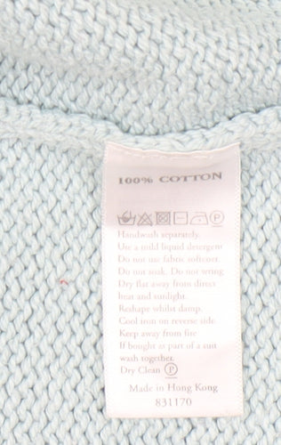 Monsoon Women Blue Size 14 V-Neck 3/4 Sleeve Cotton Cardigan