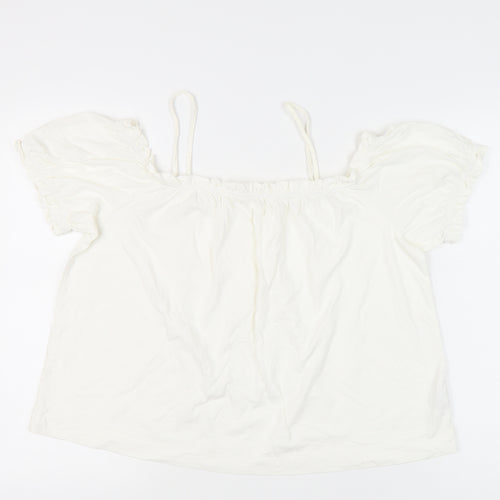 H&M Women’s White Off Shoulder Peasant Blouse L Summer Casual