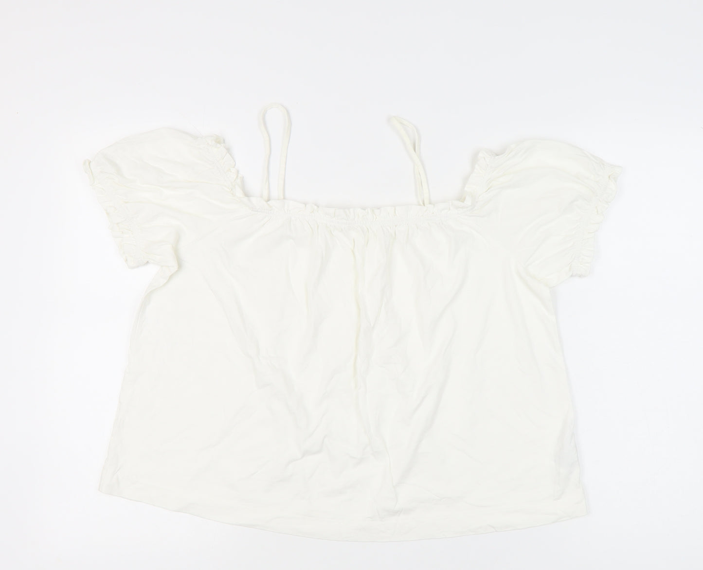 H&M Women’s White Off Shoulder Peasant Blouse L Summer Casual