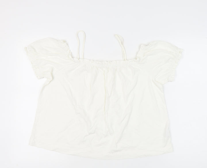 H&M Women’s White Off Shoulder Peasant Blouse L Summer Casual
