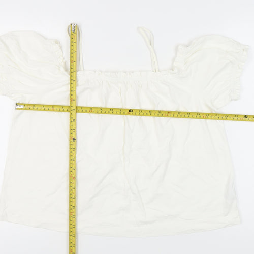 H&M Women’s White Off Shoulder Peasant Blouse L Summer Casual