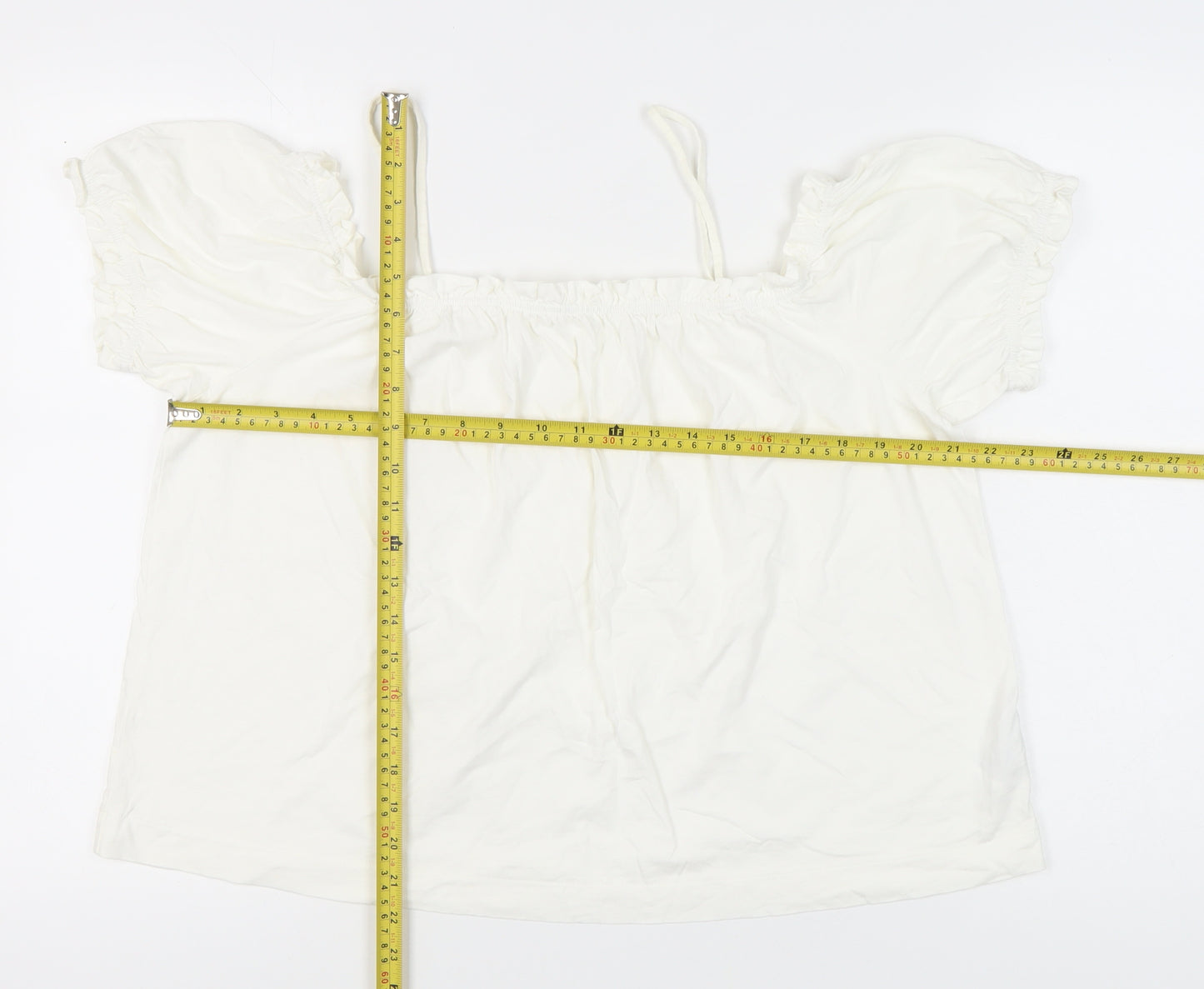 H&M Women’s White Off Shoulder Peasant Blouse L Summer Casual