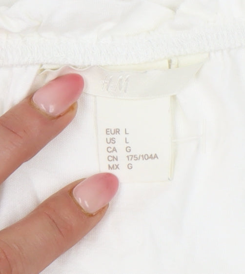 H&M Women’s White Off Shoulder Peasant Blouse L Summer Casual