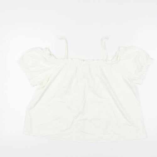 H&M Women’s White Off Shoulder Peasant Blouse L Summer Casual