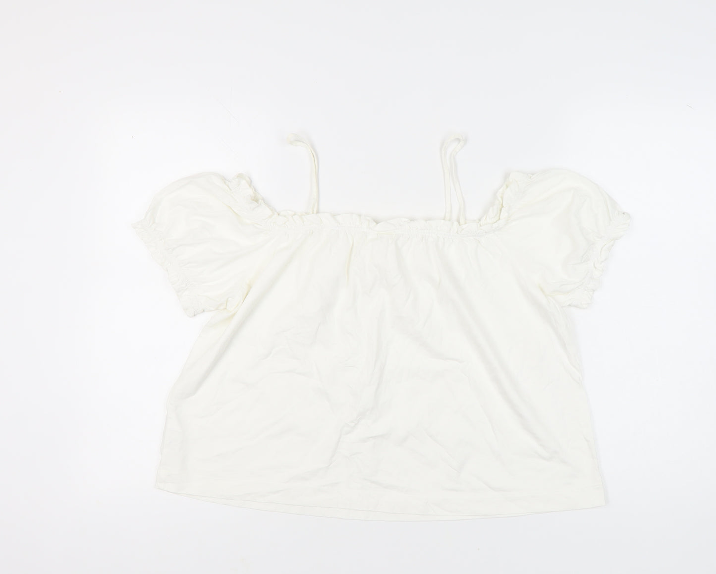 H&M Women’s White Off Shoulder Peasant Blouse L Summer Casual