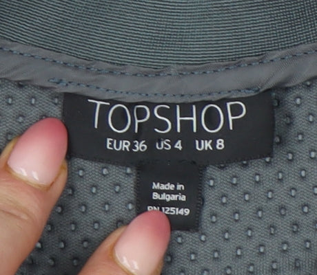 Topshop Women’s Grey Bomber Jacket UK 8 Full Zip Casual
