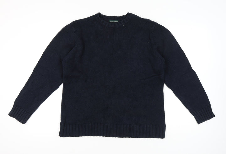 Racing Green Men's Blue Cotton Crew Neck Jumper M Regular Fit