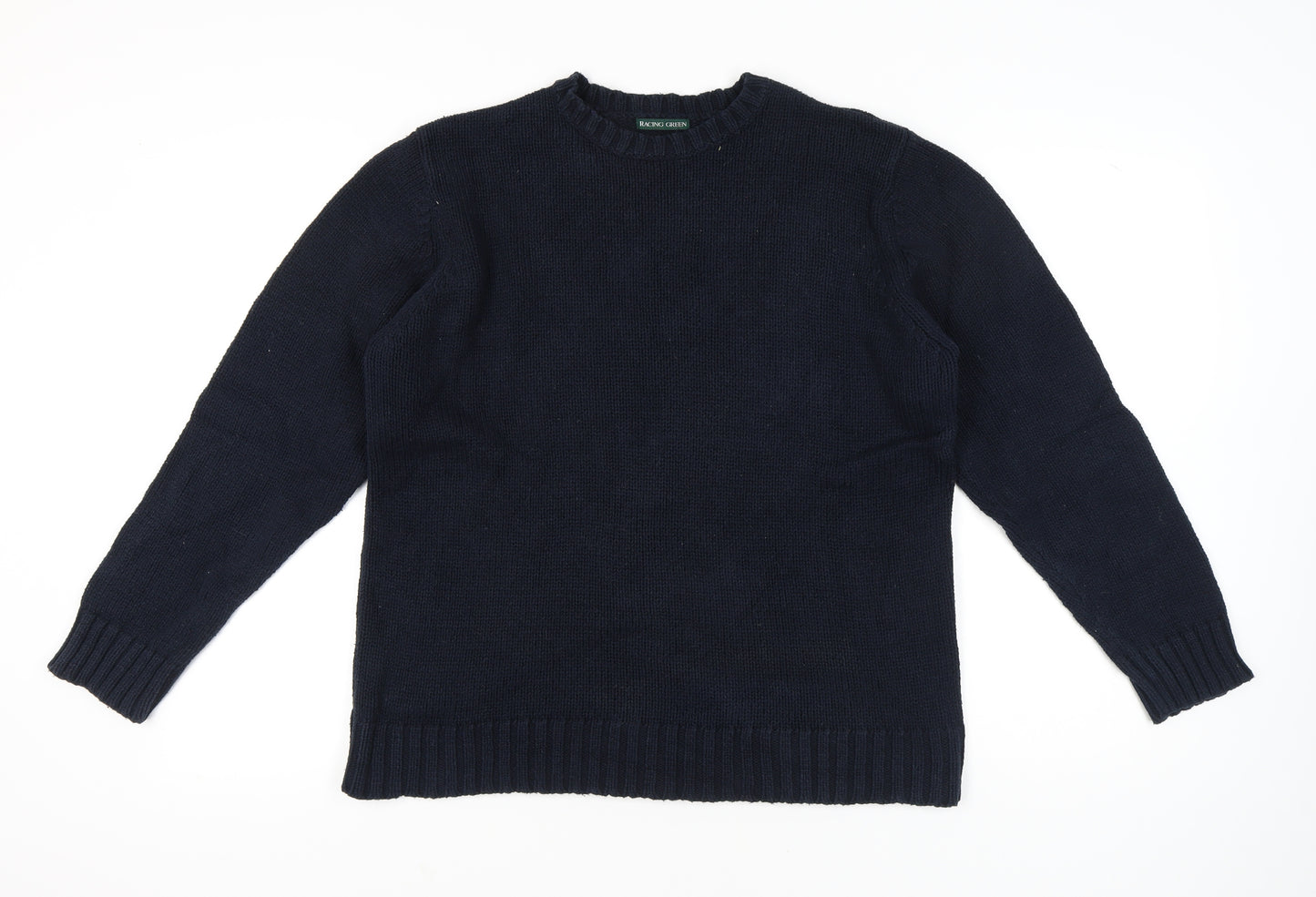 Racing Green Men's Blue Cotton Crew Neck Jumper M Regular Fit