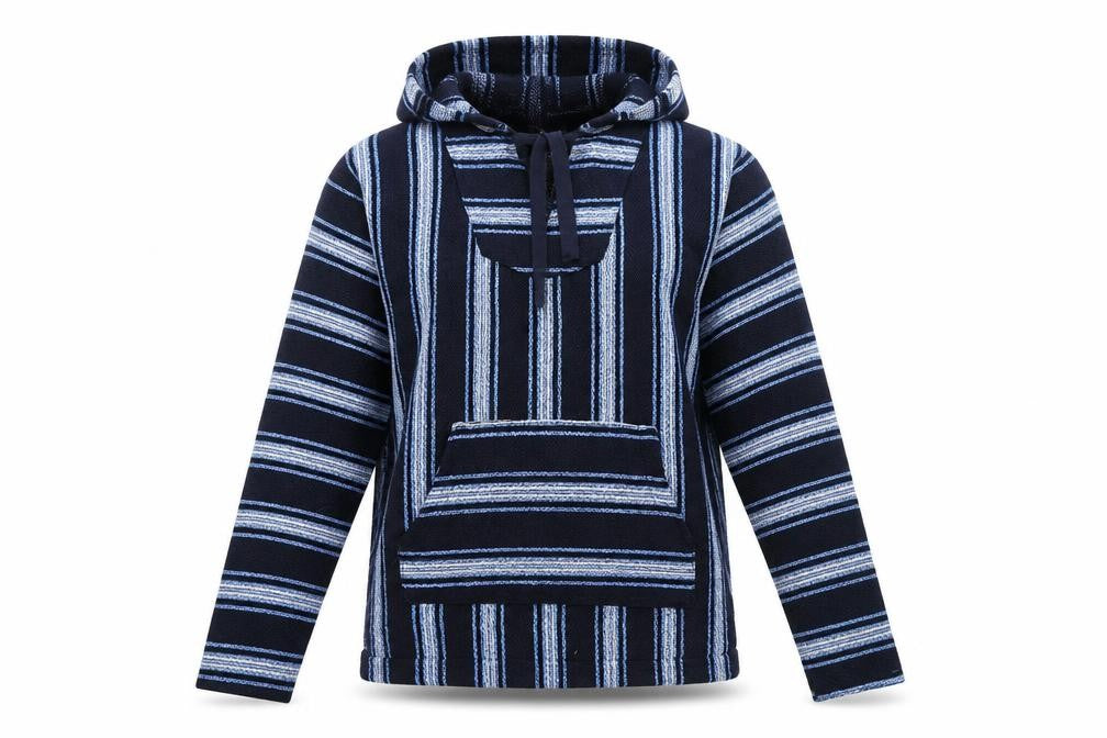 Front view of H&M Divided Women’s Blue Striped Pullover Hoodie, size UK 6