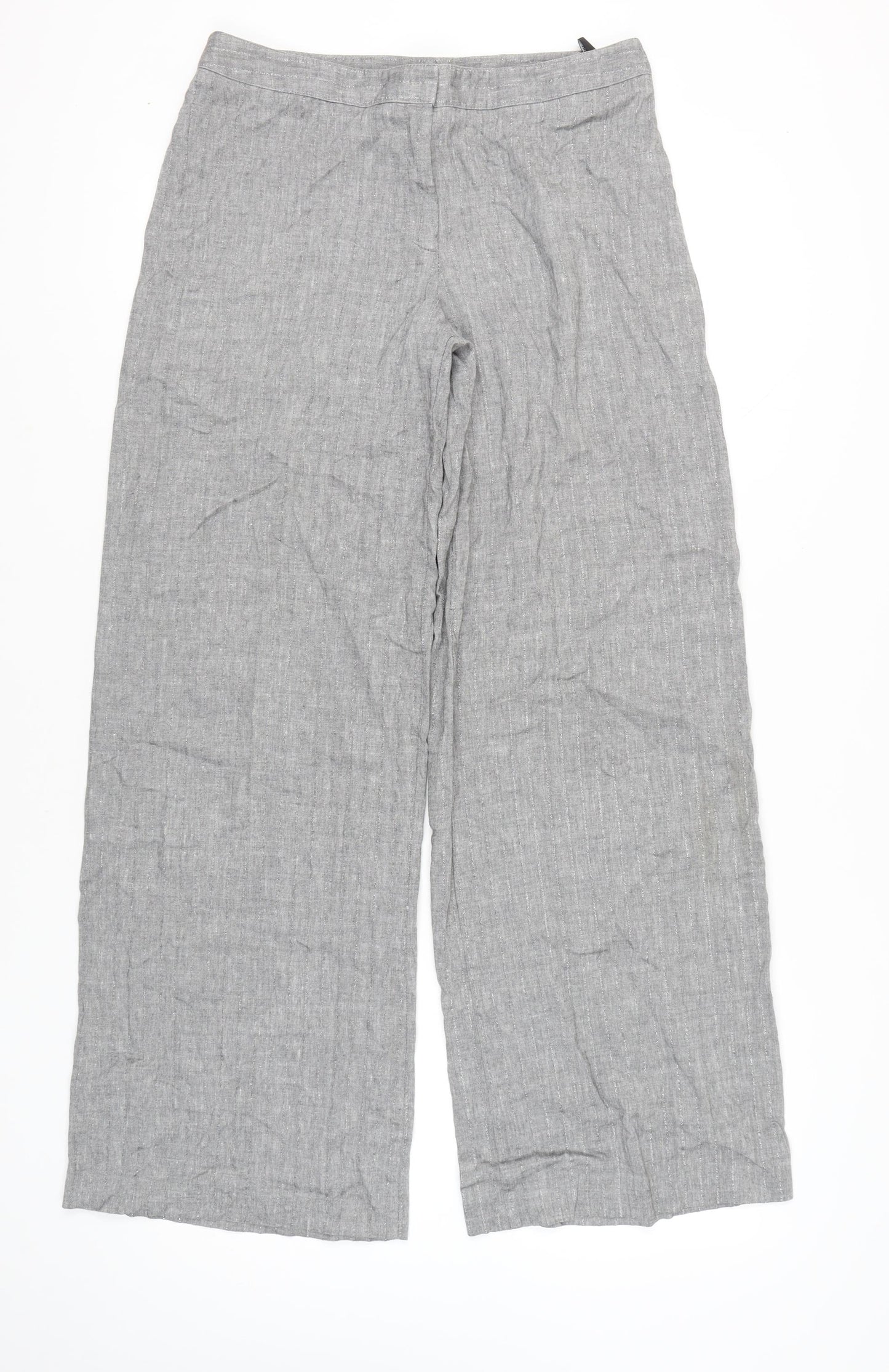 Marks & Spencer Women’s Grey Linen Blend Wide-Leg Trousers Size 14 Tall