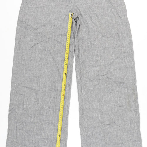 Marks & Spencer Women’s Grey Linen Blend Wide-Leg Trousers Size 14 Tall