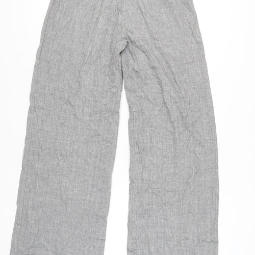 Marks & Spencer Women’s Grey Linen Blend Wide-Leg Trousers Size 14 Tall