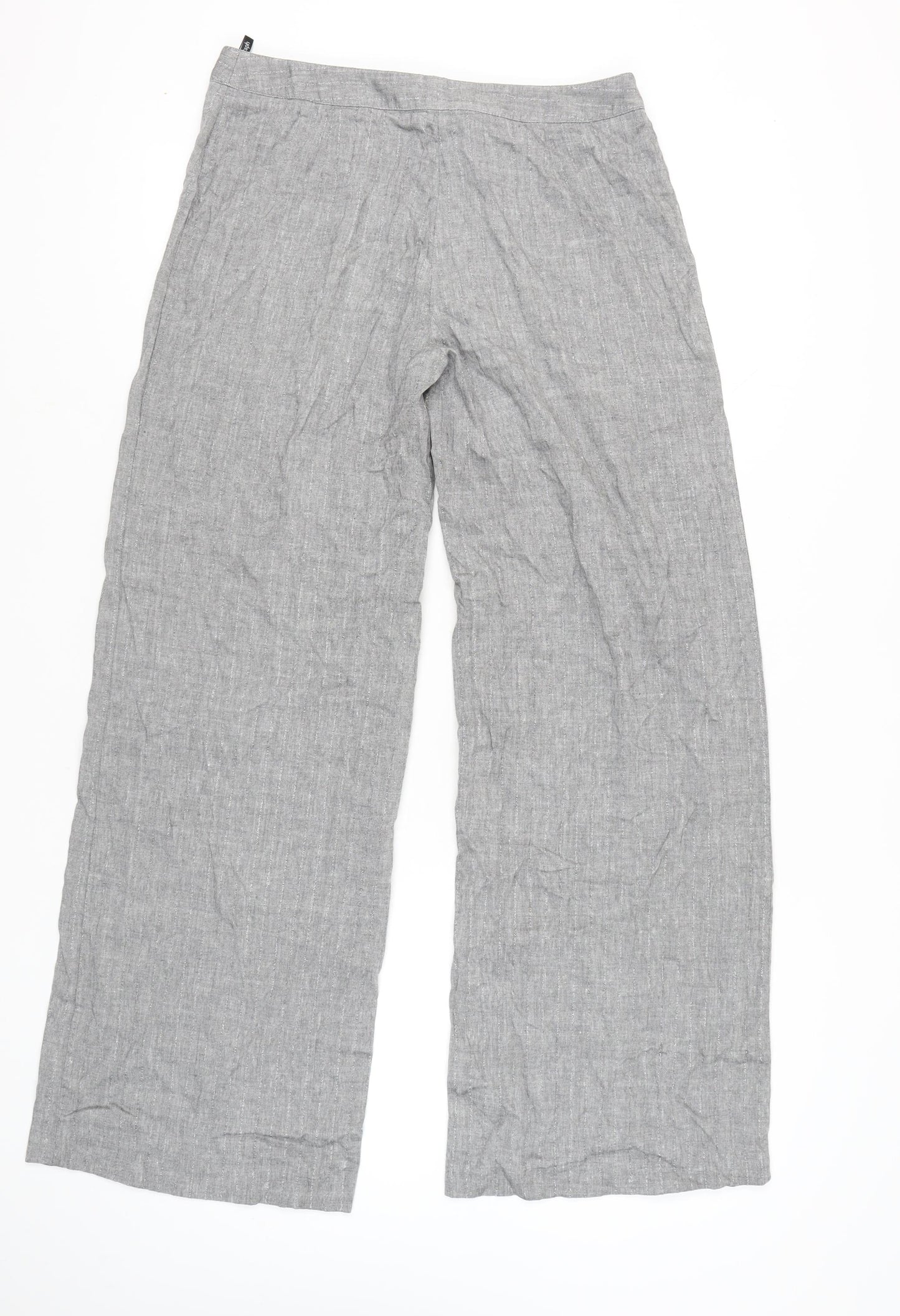 Marks & Spencer Women’s Grey Linen Blend Wide-Leg Trousers Size 14 Tall