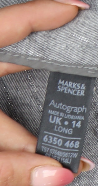 Marks & Spencer Women’s Grey Linen Blend Wide-Leg Trousers Size 14 Tall