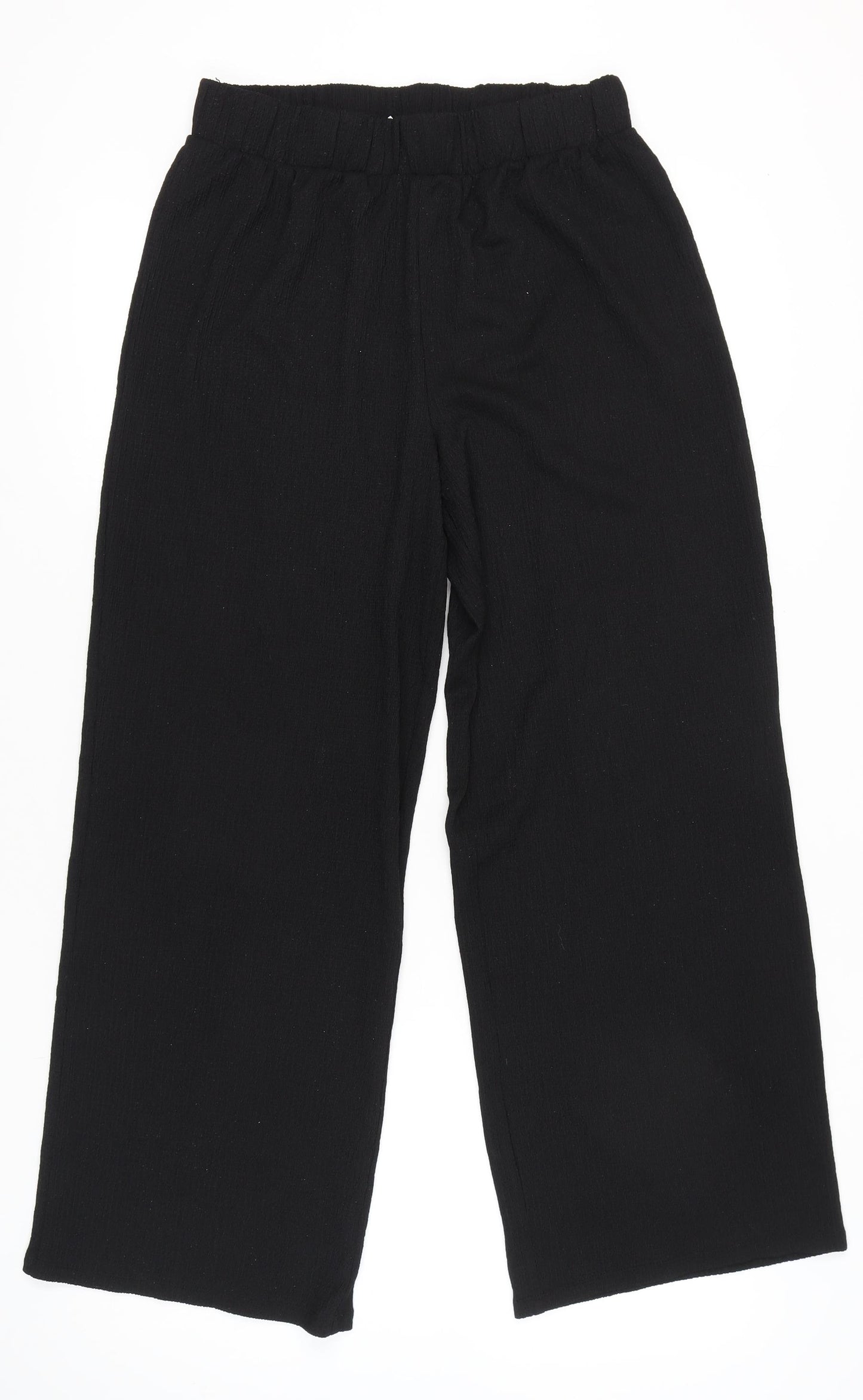 H&M Women’s Black Wide-Leg Crepe Trousers Size 12 Elastic Waist