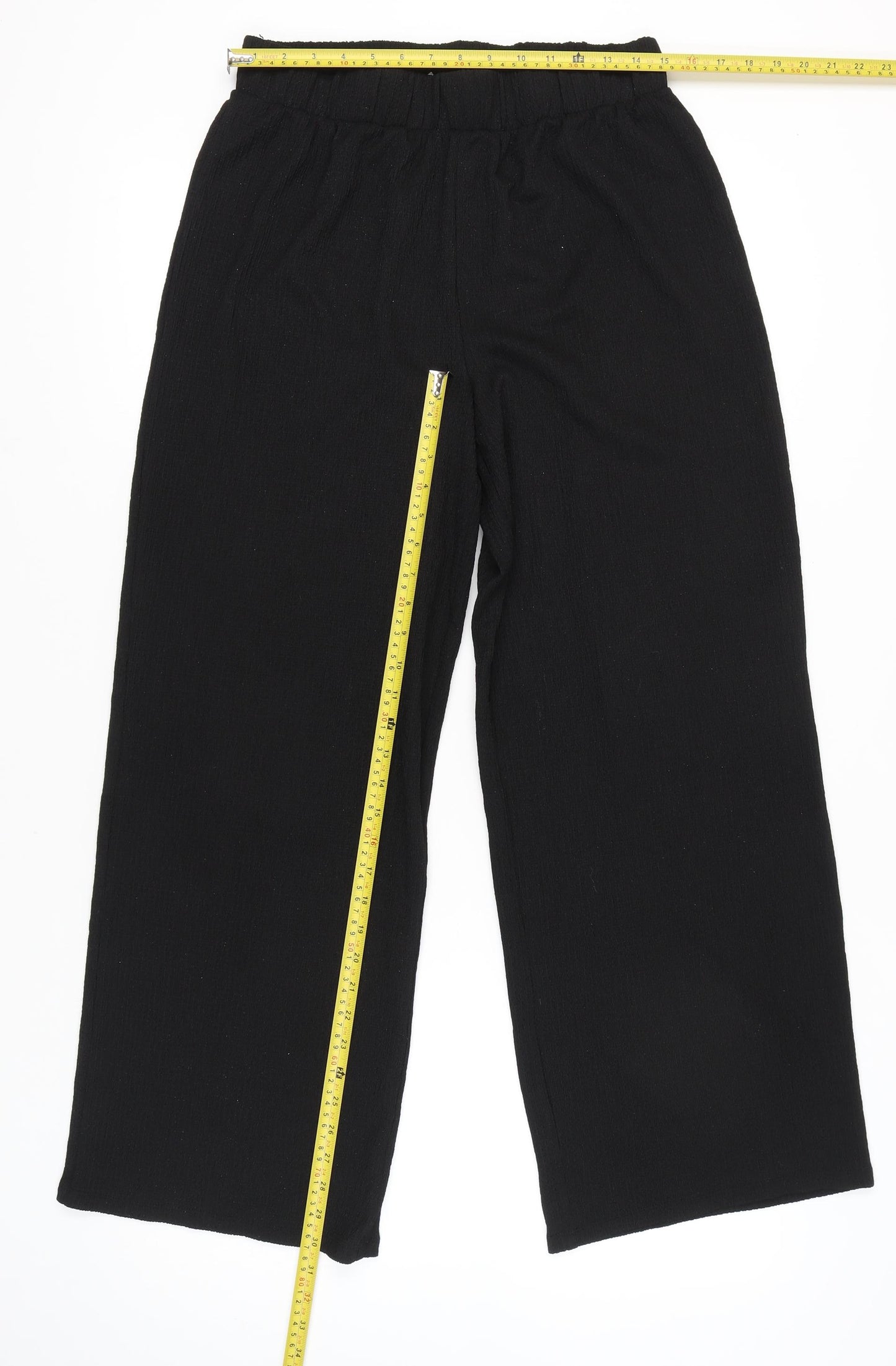 H&M Women’s Black Wide-Leg Crepe Trousers Size 12 Elastic Waist