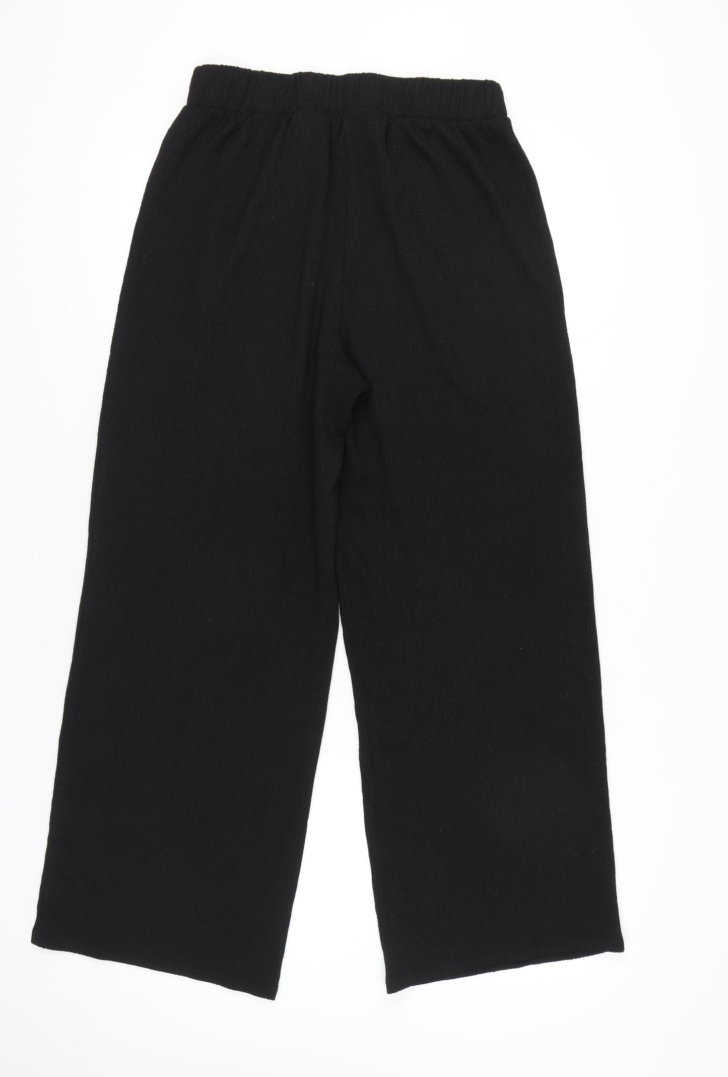 H&M Women’s Black Wide-Leg Crepe Trousers Size 12 Elastic Waist